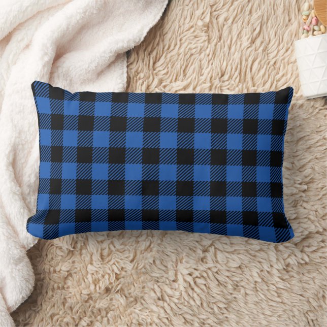 Black and Blue Chequered Buffalo Pattern Lumbar Cushion (Blanket)