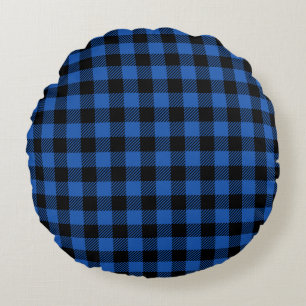Black and Blue Chequered Buffalo Pattern Round Cushion