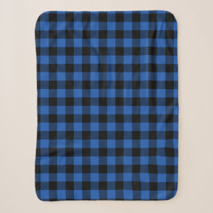 Black and Blue Chequered Buffalo Pattern Sherpa Blanket