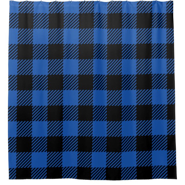 Black and Blue Chequered Buffalo Pattern Shower Curtain (Front)
