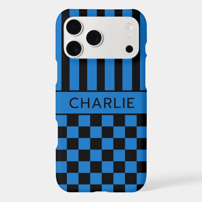 Black and Blue Chequered Striped Personalised (Back)