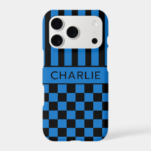 Black and Blue Chequered Striped Personalised