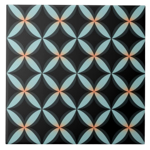 Black and Blue Circles, Seamless Pattern Ceramic Tile