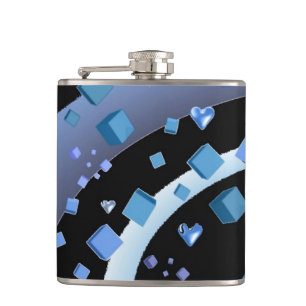 Black and Blue Cubes and Hearts Hip Flask