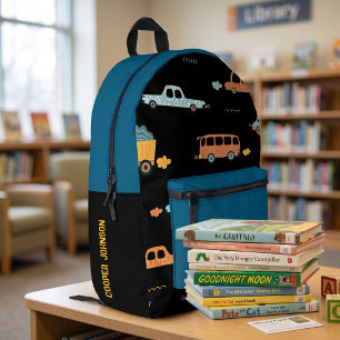 Black and blue custom car name boys backpack