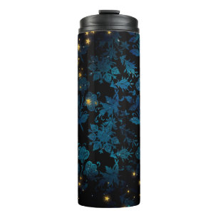 Black and Blue Damask Thermal Tumbler