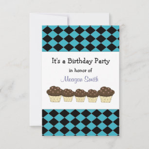 Black and Blue Diamond Birthday Invitation