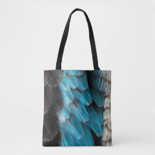 Black and blue feather tote bag