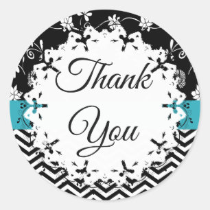 Black and Blue Floral Thank You Stickers