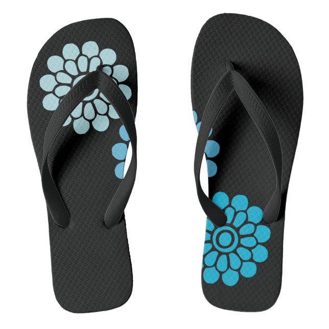 Black and Blue Floral Thongs (Footbed)