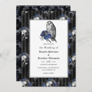 Black and Blue Gothic Floral Wedding Invitation