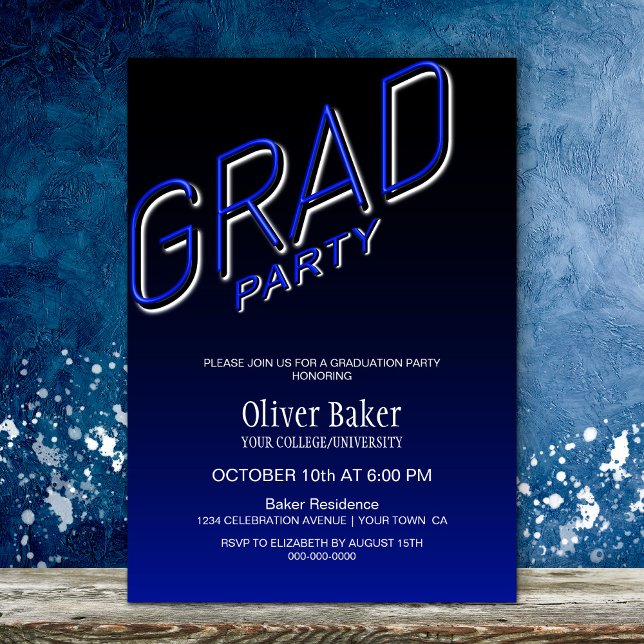 Black and Blue Grad Party Invitation (Creator Uploaded)
