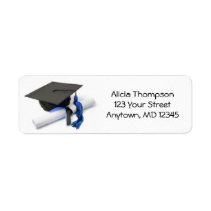 Black and Blue Graduation Cap and Tassel Address Return Address Label