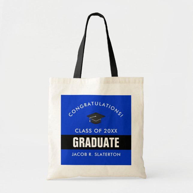 Black and Blue Graduation Personalised Tote Bag (Front)