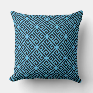 Black and Blue Greek Key Pattern Cushion
