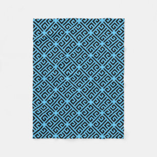 Black and Blue Greek Key Pattern Fleece Blanket