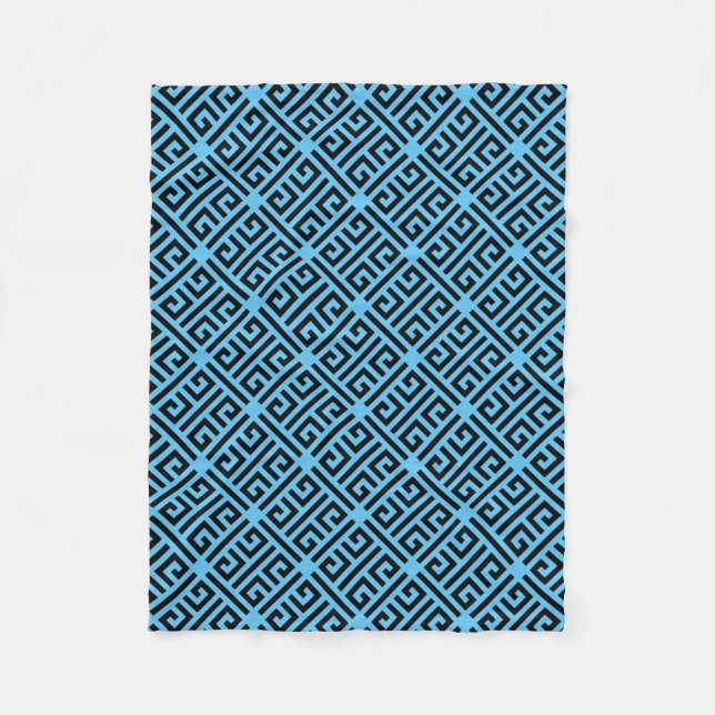 Black and Blue Greek Key Pattern Fleece Blanket (Front)