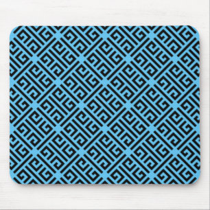 Black and Blue Greek Key Pattern Mouse Pad