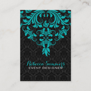 Black And Blue-Green Floral Lace Business Card