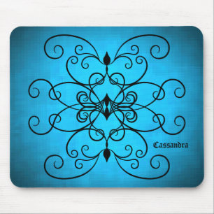 Black and blue hearts and swirls personalised mouse pad