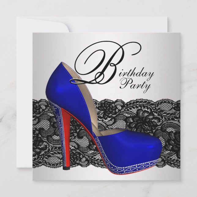 Black and Blue High Heel Shoe Birthday Party Invitation (Front)