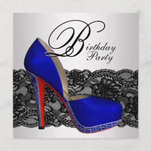 Black and Blue High Heel Shoe Birthday Party Invitation