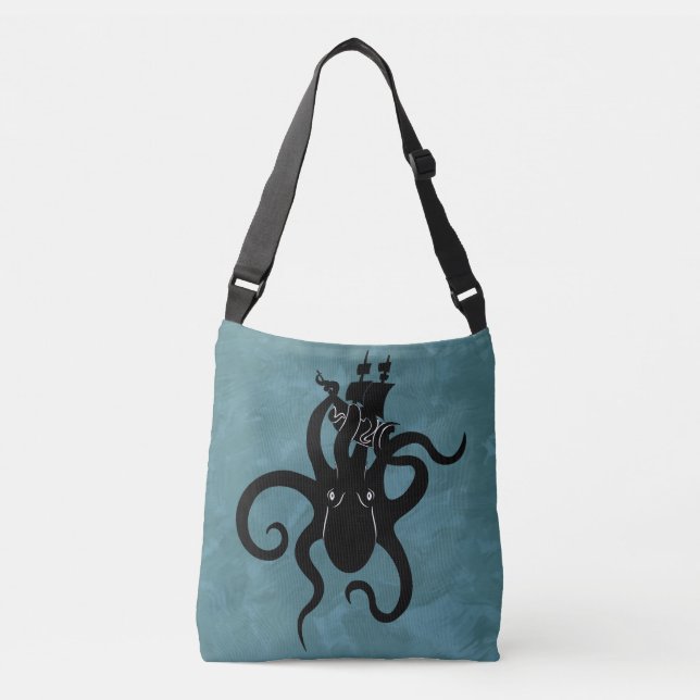 Black and Blue Kraken from the Deep Ocean Crossbody Bag (Front)