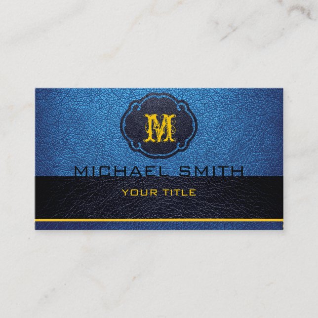 Black and Blue Leather Business Card (Front)