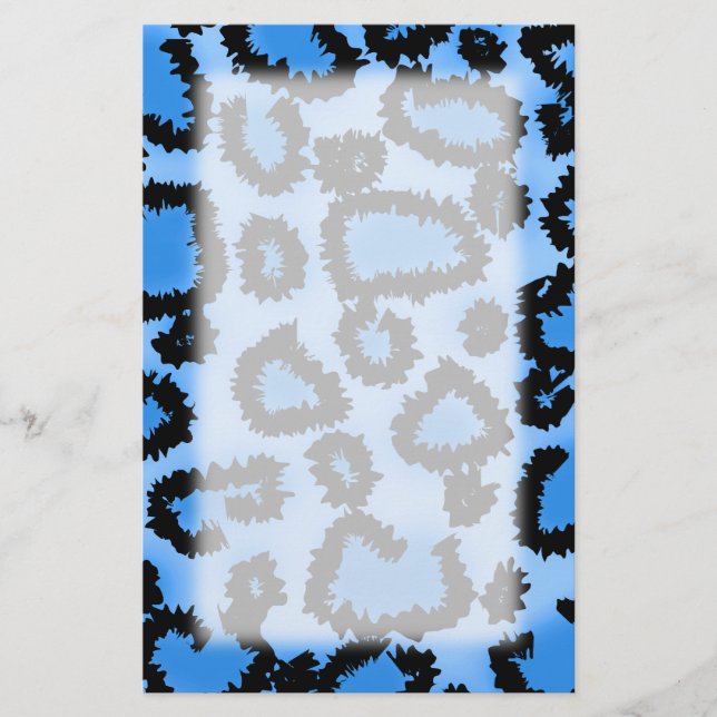 Black and Blue Leopard Print Pattern. Stationery (Front)