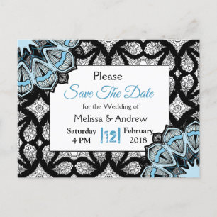 Black and Blue Mandala Wedding Save the Date Announcement Postcard