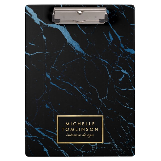 Black and Blue Marble Designer Personalised Clipboard (Front)