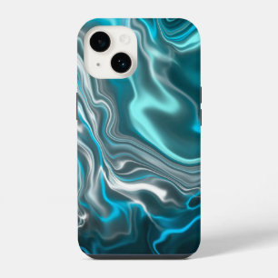 Black and Blue Marble Fluid Art iPhone 14 Case