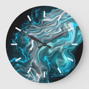 Black and Blue Marble Fluid Art  Large Clock