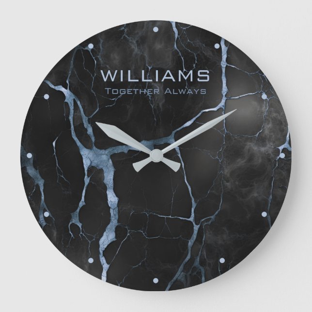 Black and Blue Marble Minimal Clocks Personalised (Front)