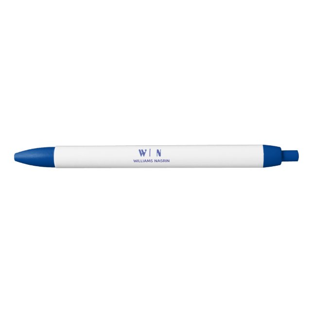Black and Blue Minimalist Modern Monogram Pen (Front)