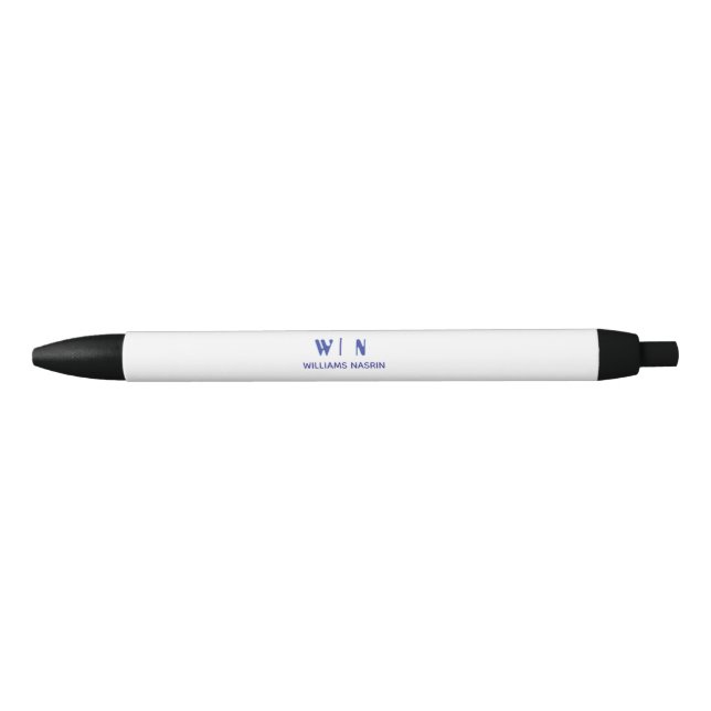 Black and Blue Minimalist Modern Monogram Pen (Front)