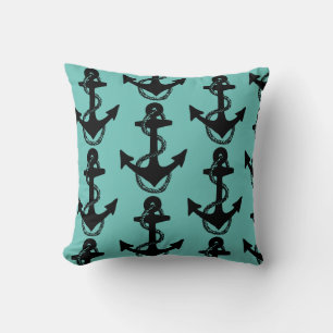 black and blue nautical ANCHOR pattern Cushion