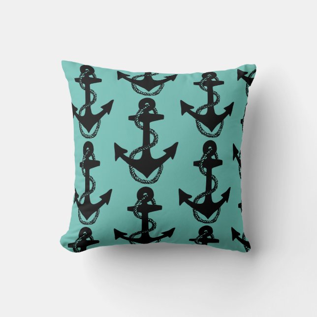 black and blue nautical ANCHOR pattern | Cushion (Front)