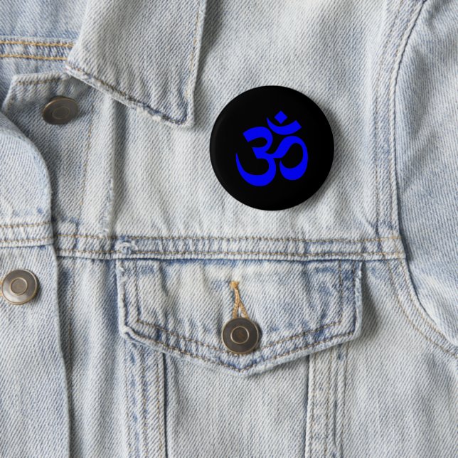 Black and Blue Om Symbol 6 Cm Round Badge (In Situ)