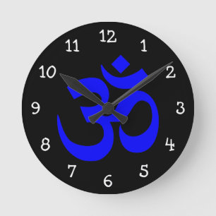 Black and Blue Om Symbol Round Clock