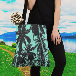 Black and Blue Palm Trees Design Tote Bag
