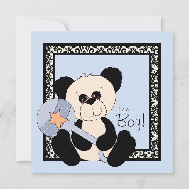 Black and Blue Panda Baby Shower Invitations (Front)