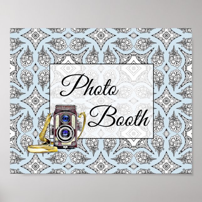 Black and Blue Photo Booth Wedding Sign Poster (Front)