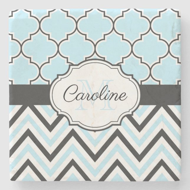 Black and Blue Quaterefoil Stone Coaster (Front)