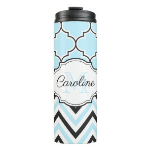 Black and Blue Quaterefoil Thermal Tumbler
