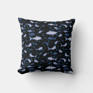 Black And Blue Repeating Motif Shark Pattern Cushion