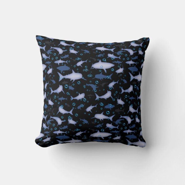 Black And Blue Repeating Motif | Shark Pattern Cushion (Front)