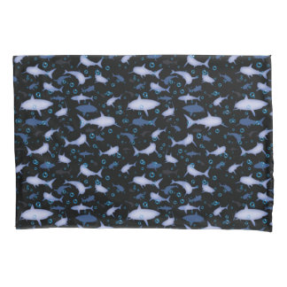 Black And Blue Repeating Motif | Shark Pattern Pillowcase
