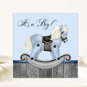 Black and Blue Rocking Horse Baby Shower Invitation