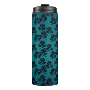 Black and Blue Roses Pattern Thermal Tumbler